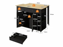 Clearance Carro de cocina 120x44x91,5 con barra de bar y tomas de corriente, dos cajones y dos puertas de armario con separadores en color para cocina y comedor Mueble Bar