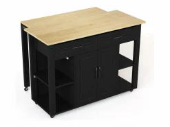 Clearance Carro de cocina 120x44x91,5 con barra de bar y tomas de corriente, dos cajones y dos puertas de armario con separadores en color para cocina y comedor Mueble Bar