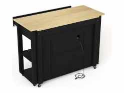 Clearance Carro de cocina 120x44x91,5 con barra de bar y tomas de corriente, dos cajones y dos puertas de armario con separadores en color para cocina y comedor Mueble Bar