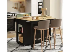Clearance Carro de cocina 120x44x91,5 con barra de bar y tomas de corriente, dos cajones y dos puertas de armario con separadores en color para cocina y comedor Mueble Bar