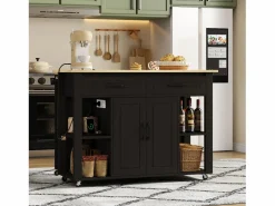 Clearance Carro de cocina 120x44x91,5 con barra de bar y tomas de corriente, dos cajones y dos puertas de armario con separadores en color para cocina y comedor Mueble Bar