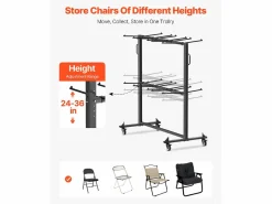 Carro de Servicio SucceBuy, Soporte de Silla Plegable para 84 Sillas/12 Mesas + 42 Sillas, Carga Máxima 363 kg, con Ruedas y Soportes en Caucho