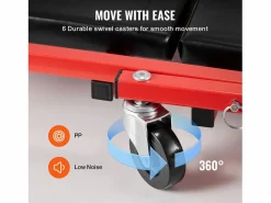 Clearance Carro de Visita SucceBuy Taburete de Garaje Plegable de 91cm, Capacidad de 136kg para Mecánico, Equipado con Seis Ruedas Giratorias 360° de 6,48 cm Rojo