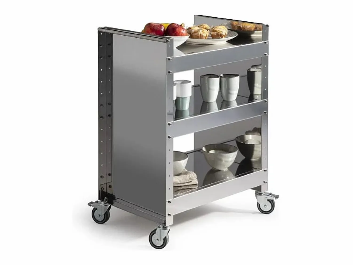 Discount Carro en acero inoxidable con ruedas - 3 estantes regulables - 82*59*40,50 cm - TEO Mueble Camarera