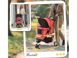 Hot Carro para perros plegable y ligero, fabricado en tejido Oxford, color , con freno y mosquitera (75x45x97cm) Rojo