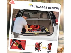 Hot Carro para perros plegable y ligero, fabricado en tejido Oxford, color , con freno y mosquitera (75x45x97cm) Rojo