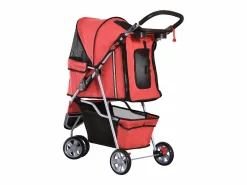 Hot Carro para perros plegable y ligero, fabricado en tejido Oxford, color , con freno y mosquitera (75x45x97cm) Rojo