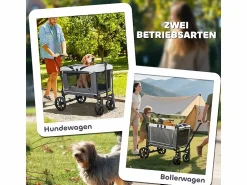 Sale Carro plegable para perros y gatos, diseño cargo, poliéster, oscuro, con cojín y ventanas de malla (110x65x102cm) Gris