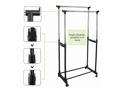 Discount DripeX Carryando con ropa con ruedas, altura de la barra de ropa estirada de 90-160 cm, con soporte de chaussure, carga máxima. 50 kg, 2 barras Negro