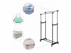 Discount DripeX Carryando con ropa con ruedas, altura de la barra de ropa estirada de 90-160 cm, con soporte de chaussure, carga máxima. 50 kg, 2 barras Negro