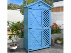 Best Caseta de jardín de madera maciza con techo inclinado resistente a la intemperie - 2 puertas 3 estantes - 90 x 56,5 x 175,3 cm - Armario De Jardín