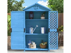 Best Caseta de jardín de madera maciza con techo inclinado resistente a la intemperie - 2 puertas 3 estantes - 90 x 56,5 x 175,3 cm - Armario De Jardín