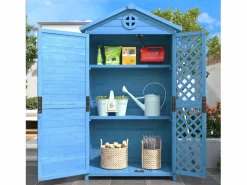 Best Caseta de jardín de madera maciza con techo inclinado resistente a la intemperie - 2 puertas 3 estantes - 90 x 56,5 x 175,3 cm - Armario De Jardín