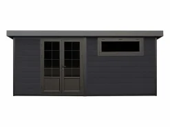 Vente-unique Caseta de jardín de madera compuesta 28 mm antracita o natural oscuro - 17,2 m² - HAZELTON