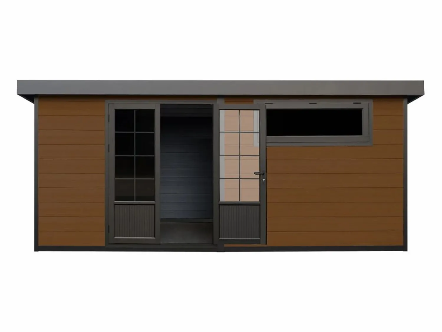 Vente-unique Caseta de jardín de madera compuesta 28 mm antracita o natural oscuro - 17,2 m² - HAZELTON