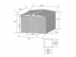 New Caseta de jardín MANSO de 12,5 m² de acero galvanizado Gris Caseta De Jardín