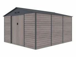 EXPERTLAND Caseta de jardín metal de acero galvanizado efecto madera gris 13,12 m² ADELMO