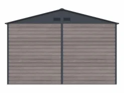 EXPERTLAND Caseta de jardín metal de acero galvanizado efecto madera gris 13,12 m² ADELMO