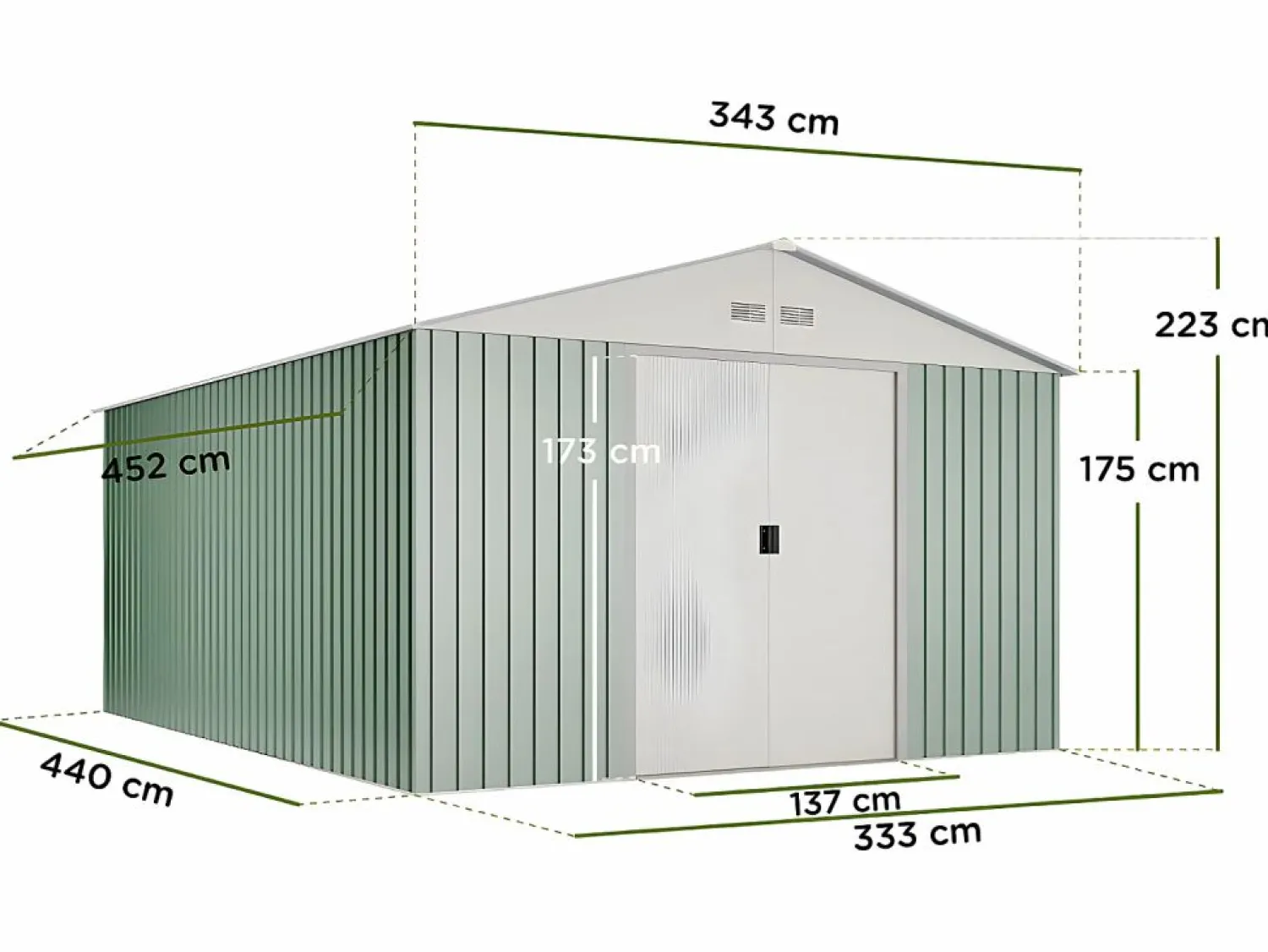 Hoggar Caseta de jardín metálica Anjala 15,5m2- 10 años garantía - 452 x 343 x 223cm. Cobertizo jardin