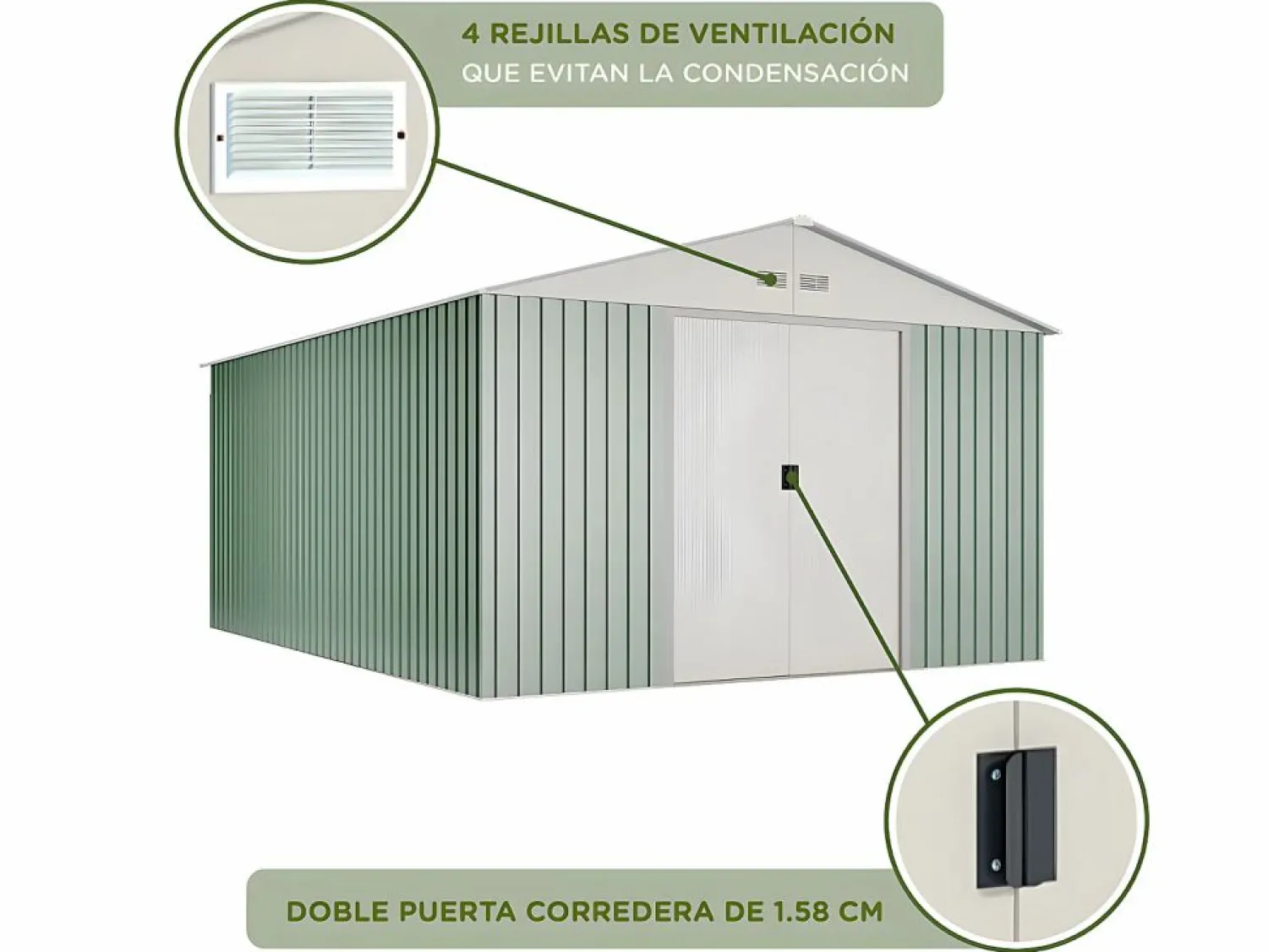 Hoggar Caseta de jardín metálica Anjala 15,5m2- 10 años garantía - 452 x 343 x 223cm. Cobertizo jardin