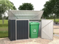 Online EXPERTLAND Caseta para 3 cubos de basura de acero galvanizado antracita, Ancho 237 x Prof. 101 x Alt. 131 cm, ILARIO Gris antracita
