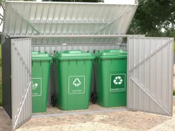 Online EXPERTLAND Caseta para 3 cubos de basura de acero galvanizado antracita, Ancho 237 x Prof. 101 x Alt. 131 cm, ILARIO Gris antracita