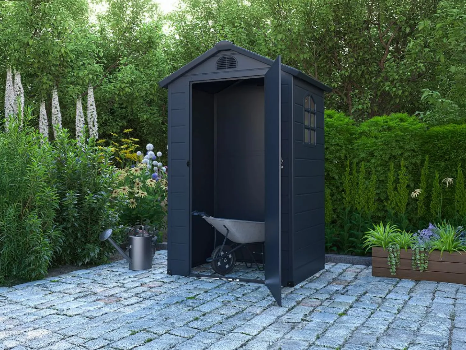 Discount Casetas de jardín de resina antracita - 1,39 m² CESIO Caseta De Jardín