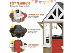 Discount Casita de Juegos Infantil SucceBuy de Madera con Puerta, Ventana y Lavabo