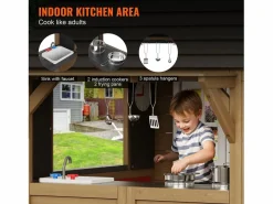 Discount Casita de Juegos Infantil SucceBuy de Madera con Puerta, Ventana y Lavabo