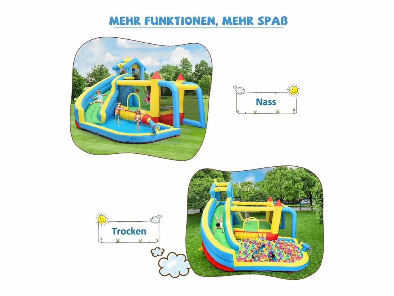 Sale Castillo inflable 5 en 1 para niños - 364 x 315 x 239 cm - Oxford - Con ventilador - Castillo Hinchable