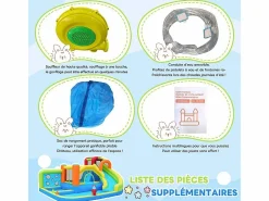 DripeX Castillo inflable con trampolines, ventilador, deslizamiento, cesta de baloncesto, de 3 a 8 años, 410x315x203cm