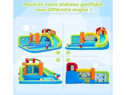 DripeX Castillo inflable con trampolines, ventilador, deslizamiento, cesta de baloncesto, de 3 a 8 años, 410x315x203cm