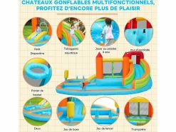 Hot DripeX Castillo inflable con ventilador, piscina, tobogán, pistola de agua - de 3 a 8 años - carga máxima de 180 kg - 460x343x190cm Naranja