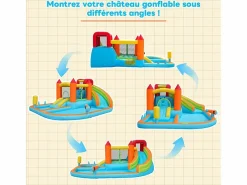 Hot DripeX Castillo inflable con ventilador, piscina, tobogán, pistola de agua - de 3 a 8 años - carga máxima de 180 kg - 460x343x190cm Naranja