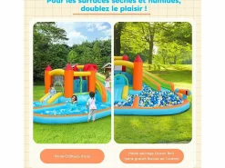 Hot DripeX Castillo inflable con ventilador, piscina, tobogán, pistola de agua - de 3 a 8 años - carga máxima de 180 kg - 460x343x190cm Naranja