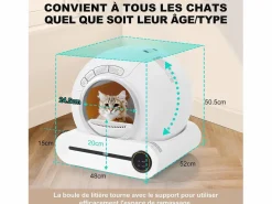 Discount Cat Hoilet House, Bandeja de arena, limpia automáticamente, olor eliminado, con sensor infrarrojo y aplicación, 48x52x50.5cm Higiene Y Cuidado De Mascotas