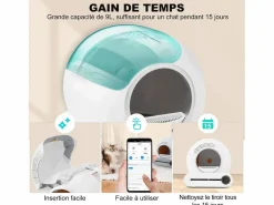 Discount Cat Hoilet House, Bandeja de arena, limpia automáticamente, olor eliminado, con sensor infrarrojo y aplicación, 48x52x50.5cm Higiene Y Cuidado De Mascotas