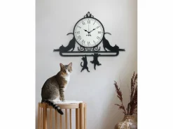 Online Cattitude Reloj de pared de hierro de 62x52 cm con gatos decorativos Esfera blanca con números romanos Diseño elegante original Fabricado en Italia Reloj De Pared