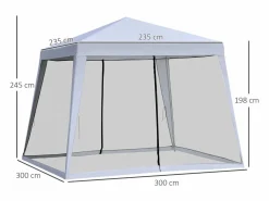Clearance Cenador de jardín con mosquitera, estructura de metal, poliéster, (300x300x245 cm) Gris