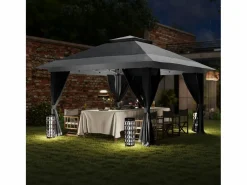 Best Cenador Dhile plegable + cortinas removibles gris oscuro 280x356 cm Cenador Y Quiosco