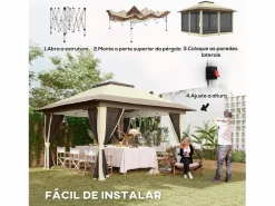 Outsunny Cenador Dhile plegable + cortinas removibles crema 280x356 cm