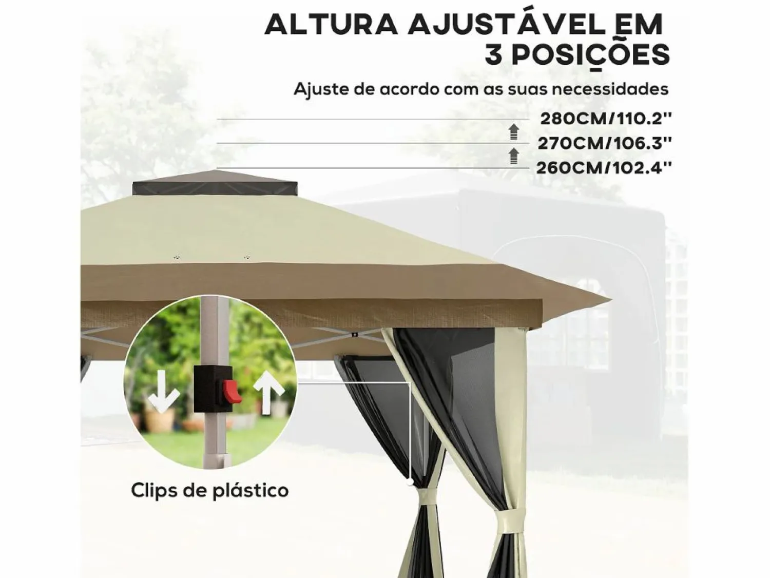 Outsunny Cenador Dhile plegable + cortinas removibles crema 280x356 cm