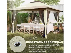 Outsunny Cenador Dhile plegable + cortinas removibles crema 280x356 cm