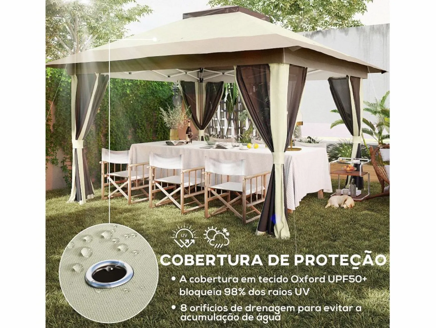 Outsunny Cenador Dhile plegable + cortinas removibles crema 280x356 cm