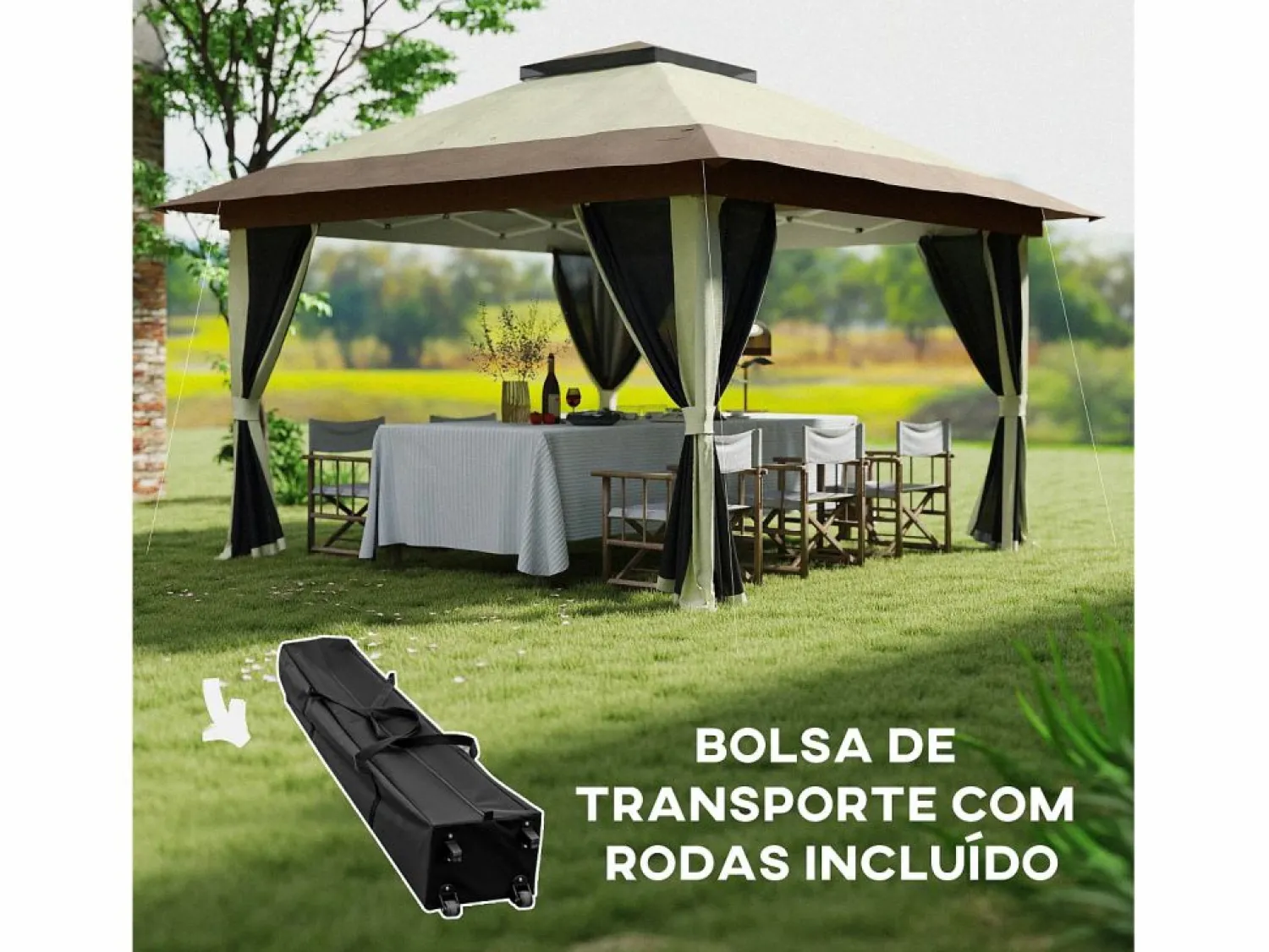 Outsunny Cenador Dhile plegable + cortinas removibles crema 280x356 cm