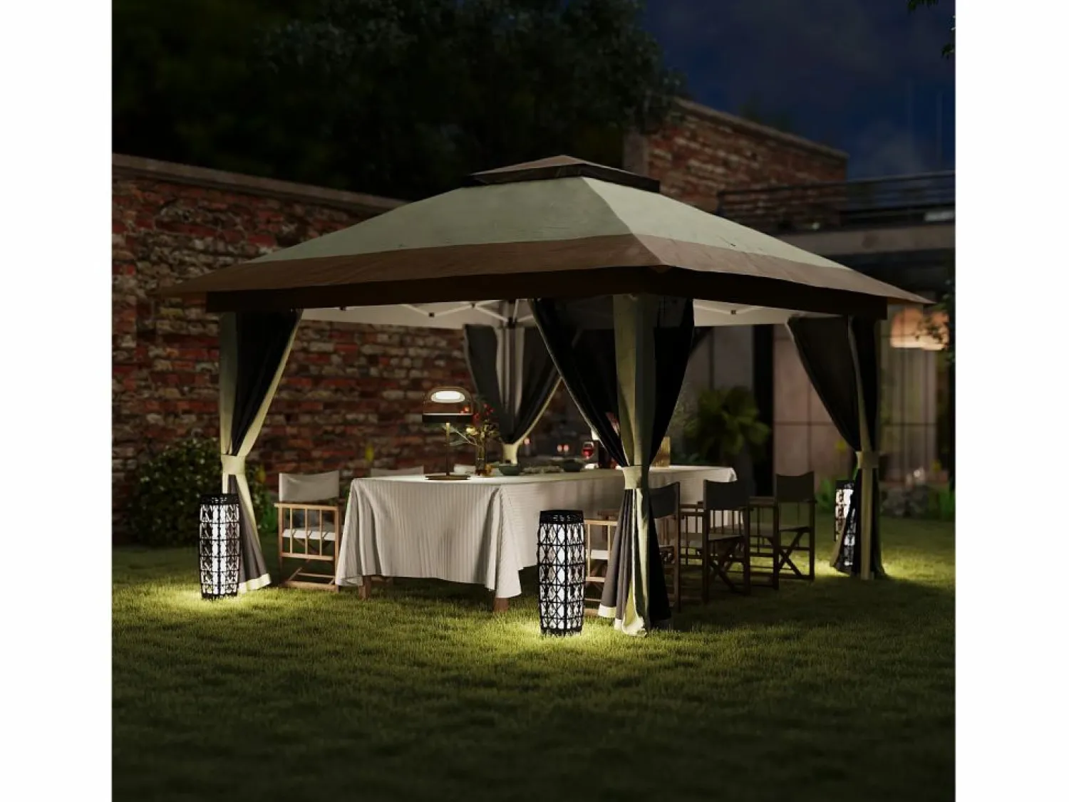 Outsunny Cenador Dhile plegable + cortinas removibles crema 280x356 cm