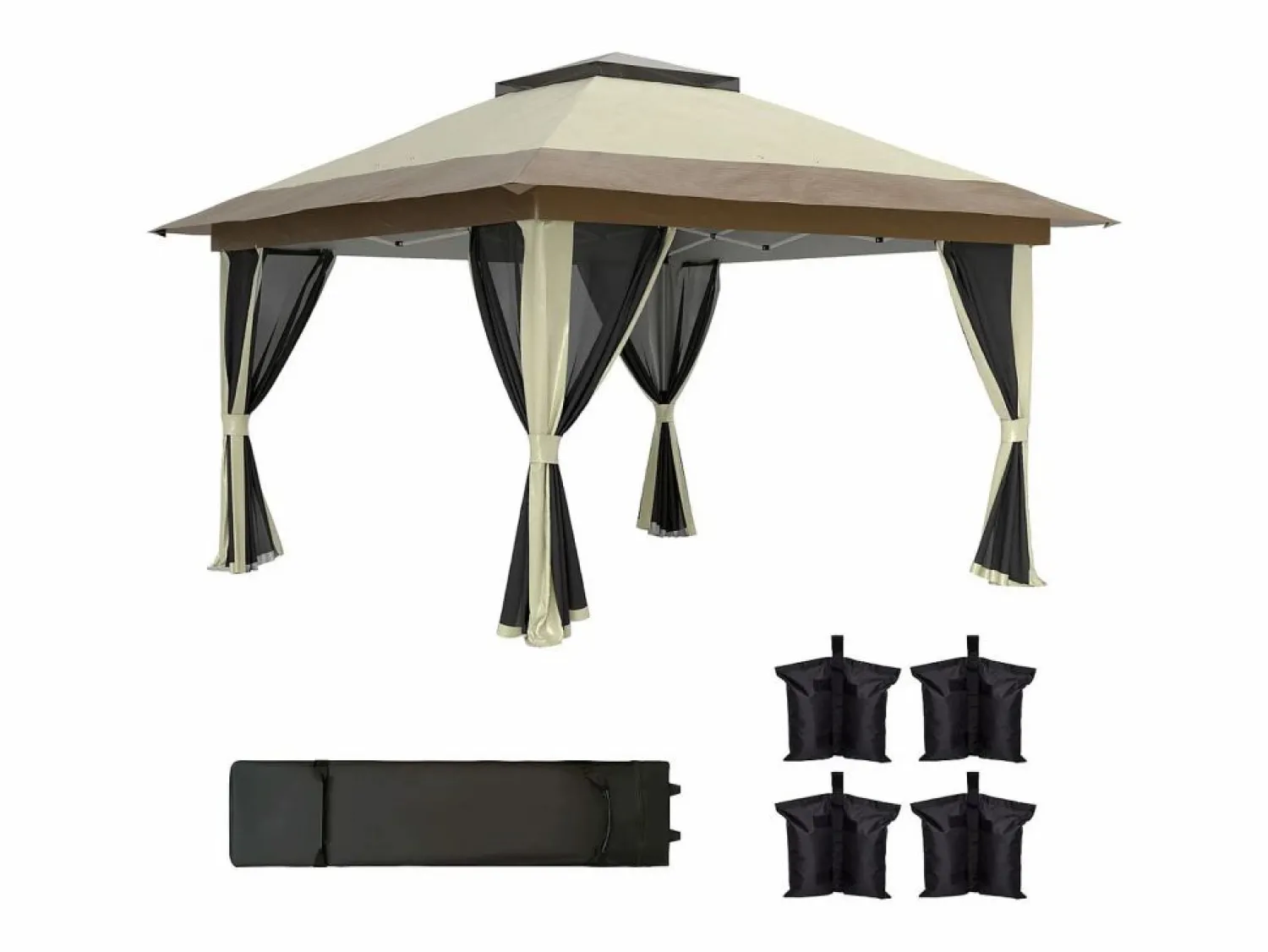 Outsunny Cenador Dhile plegable + cortinas removibles crema 280x356 cm