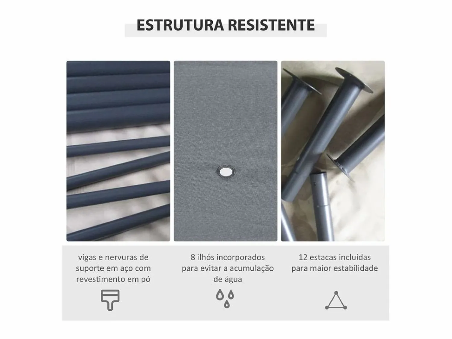 Outlet Outsunny Cenador Tenerife cortinas extraíbles + orificios de drenaje 272x400x300 cm Gris