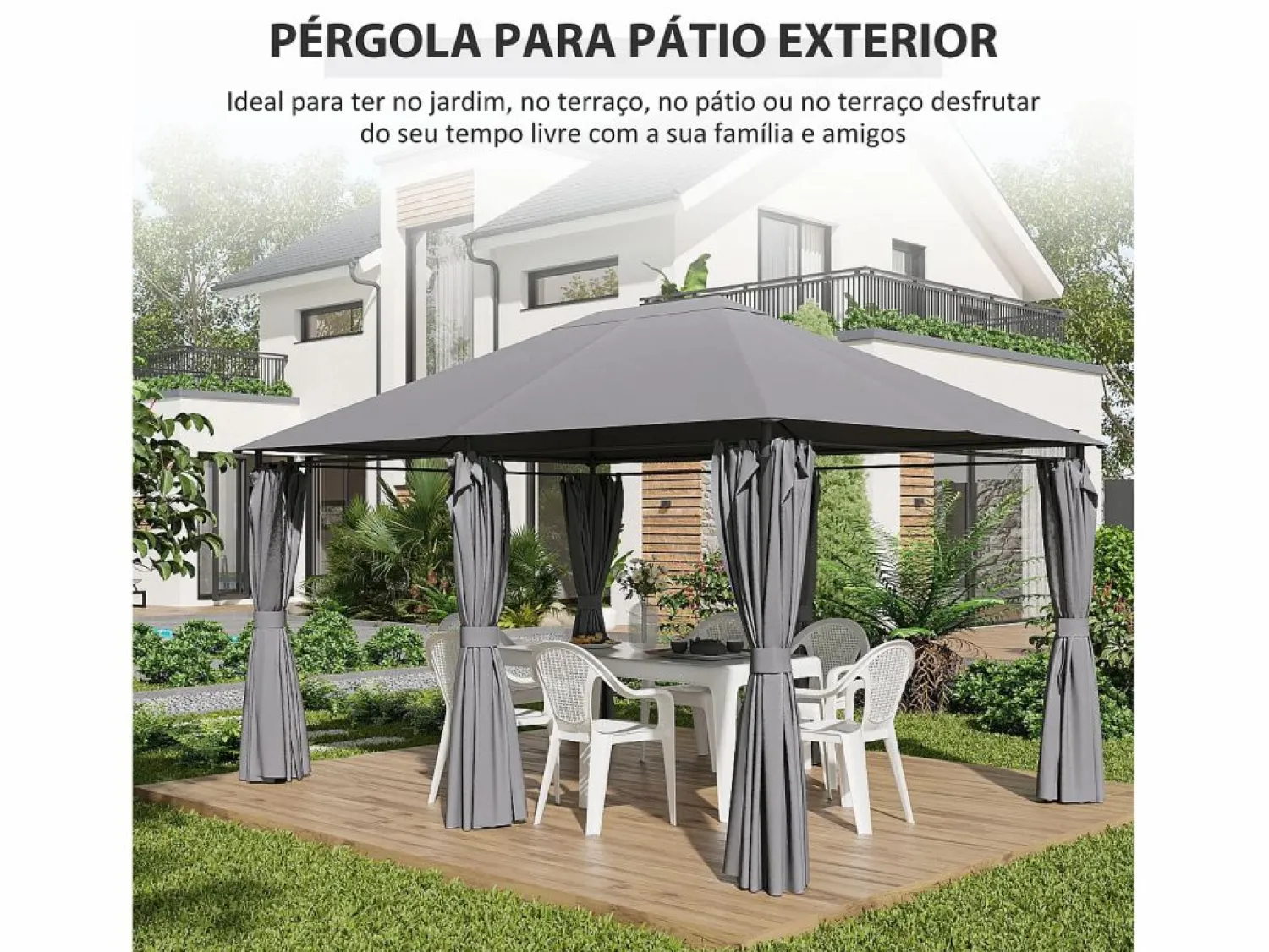 Outlet Outsunny Cenador Tenerife cortinas extraíbles + orificios de drenaje 272x400x300 cm Gris