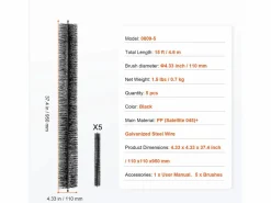 Cepillo Protector de Canalón SucceBuy, Longitud Total 4,6 m, Lote de 5, para Canalones de 12,7 cm, PP + Alambre de Acero Galvanizado